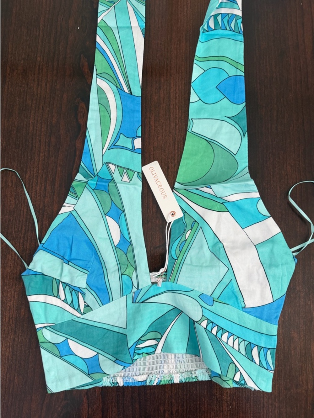 Olivaceous Colorful Geometric Halter Top